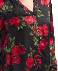Bcx Women's Floral Print Long Sleeves Collared Shirt