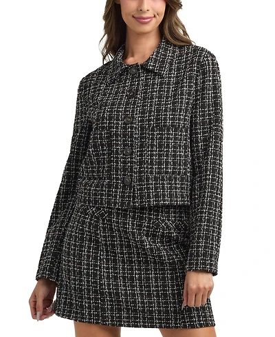 Bcx Women's Tweed Check Boucle Long Sleeves Jacket