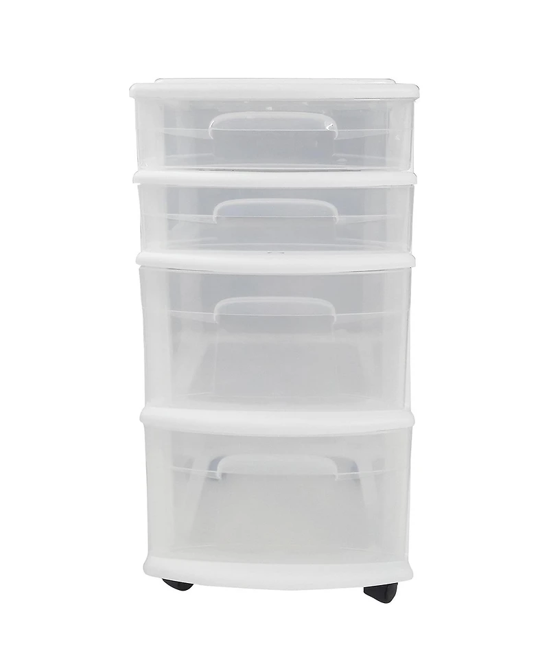 Homz Clear Plastic 4 Drawer Medium Home Storage Container Tower, White Frame