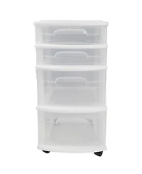 Homz Clear Plastic 4 Drawer Medium Home Storage Container Tower, White Frame