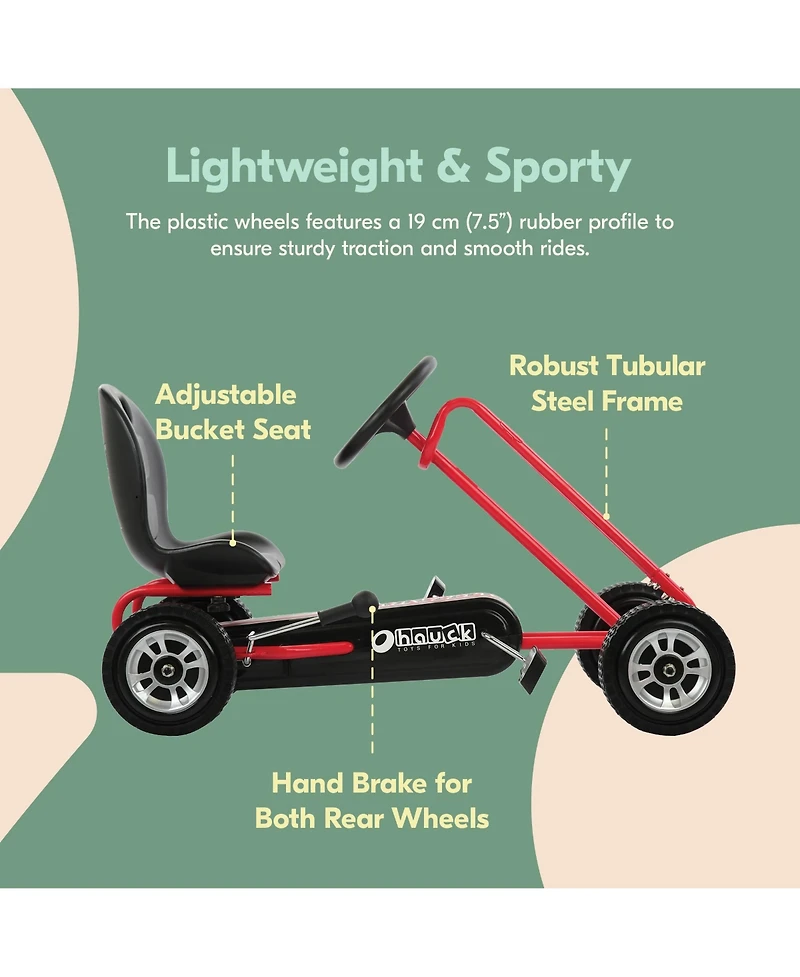 hauck Lightning Ergonomic Pedal Ride On Go Kart Toy for Boys and Girls, Red