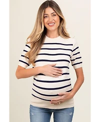 Pinkblush Maternity Navy Blue Striped Knit Short Sleeve Top