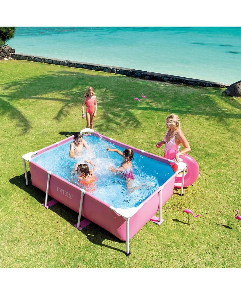 Intex 84" x 23.62" Outdoor Rectangular Frame Above Ground Swimming Pool, Pink