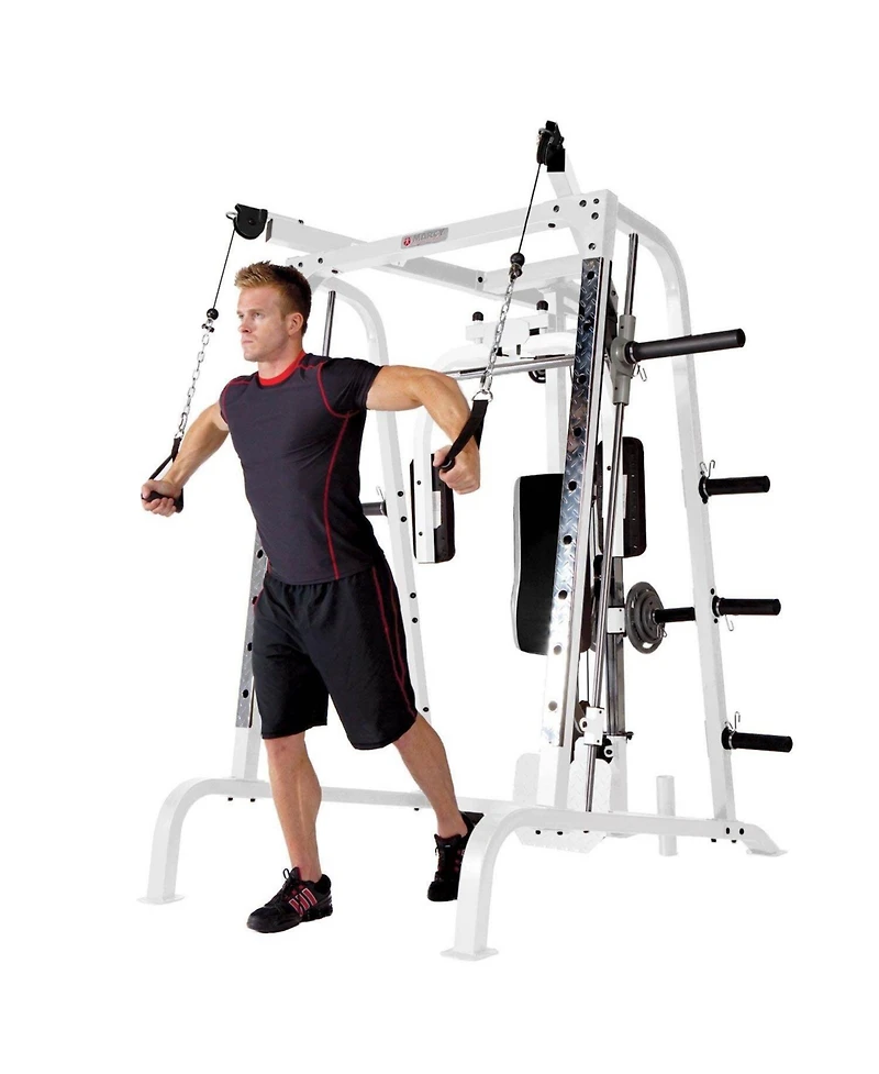 Marcy Pro Smith Cage Workout Machine Total Body Training Home Gym System, White