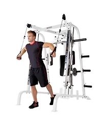 Marcy Pro Smith Cage Workout Machine Total Body Training Home Gym System, White