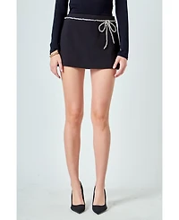 endless rose Women's Rhinestone Bow Low Rise Mini Skort
