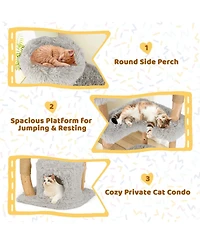 Gymax 49'' Tall Wooden Cat Tree Solid Wood Cat Tower w/ Jute Scratching Posts