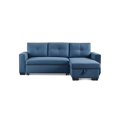 Os Home and Office Furniture Tufted Sectional Chaise Sofa Sleeper with Storage in Blue