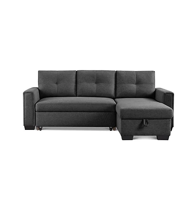 Os Home and Office Furniture Tufted Sectional Chaise Sofa Sleeper with Storage in Dark Grey