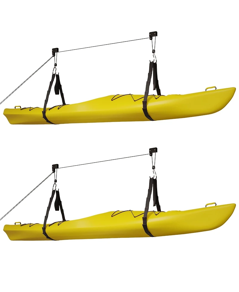 Kayak Hoist Set - Overhead Pulley System for 12-Foot Ceilings - 125lb Capacity Storage for Canoes, Bikes, Ladders, or Kayaks by Rad Sportz (Black)