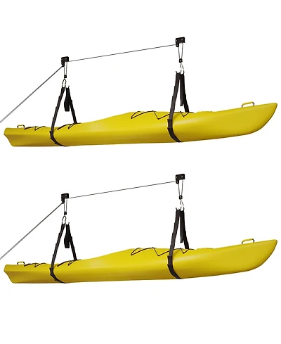 Kayak Hoist Set - Overhead Pulley System for 12-Foot Ceilings - 125lb Capacity Storage for Canoes, Bikes, Ladders, or Kayaks by Rad Sportz (Black)