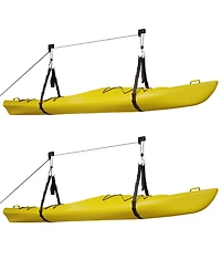 Kayak Hoist Set - Overhead Pulley System for 12-Foot Ceilings - 125lb Capacity Storage for Canoes, Bikes, Ladders, or Kayaks by Rad Sportz (Black)