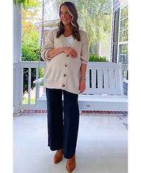 Pinkblush Maternity Beige Basic Ribbed Cardigan Sweater