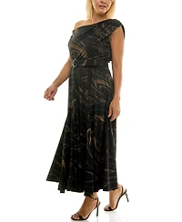 Taylor Plus Off-The-Shoulder Belted Maxi Dress