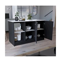 Tuhome Juniper Kitchen Island Black / Ibiza Marble Mdf