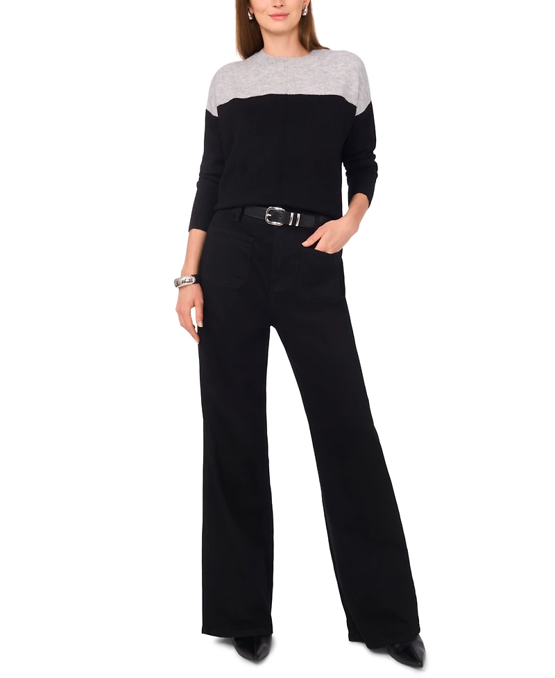 Vince Camuto Women's Cozy Extended Shoulder Color Blocked Sweater