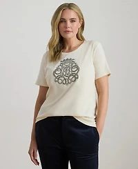 Lauren Ralph Plus Beaded-Crest Cotton Jersey T-Shirt
