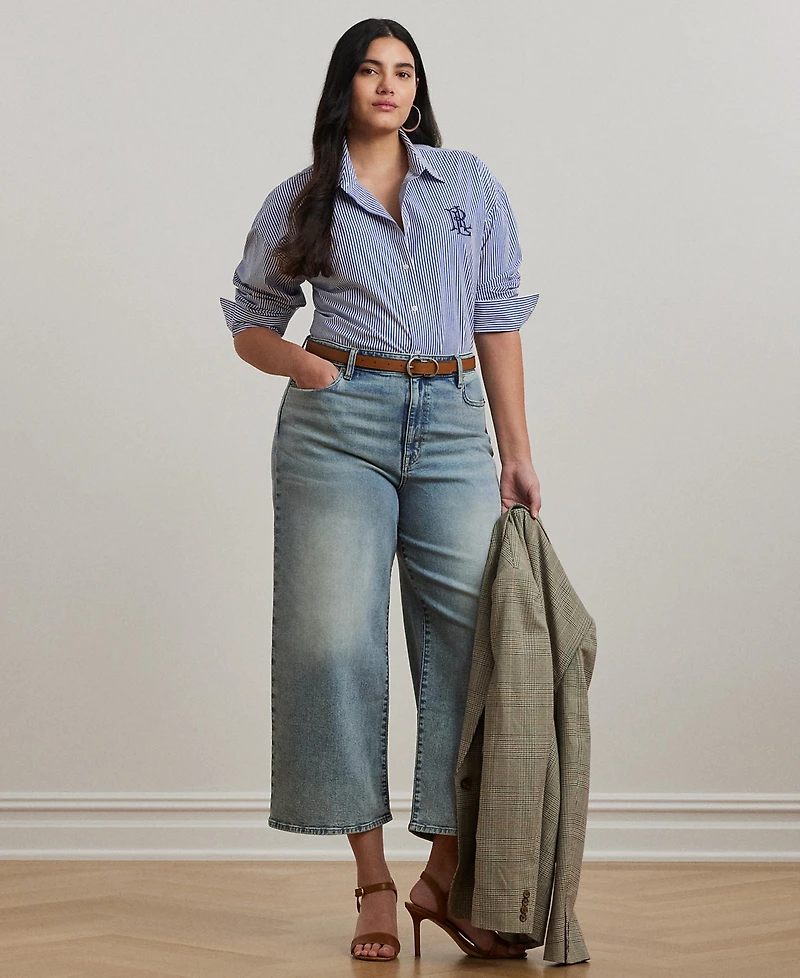 Lauren Ralph Plus Striped Stretch Cotton Shirt