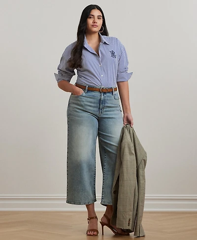 Lauren Ralph Plus Striped Stretch Cotton Shirt