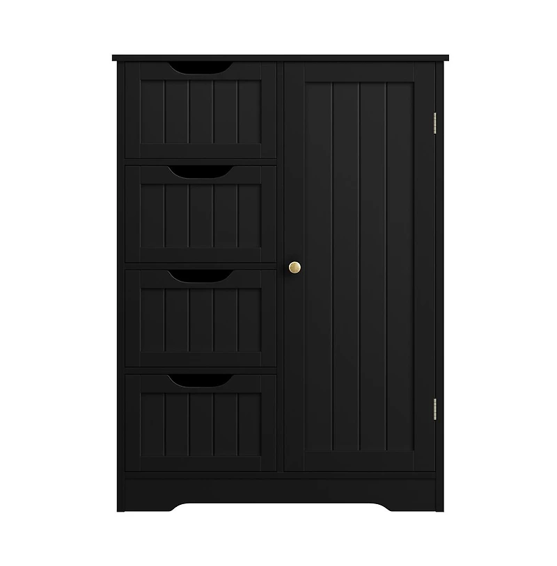 35.5" H Free-Standing Floor Cabinet with 4 Drawers and 1 Cupboard Black