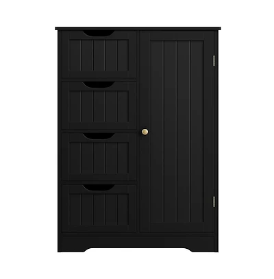 35.5" H Free-Standing Floor Cabinet with 4 Drawers and 1 Cupboard Black