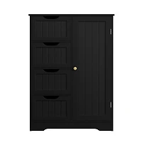 35.5" H Free-Standing Floor Cabinet with 4 Drawers and 1 Cupboard Black