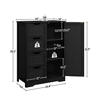 35.5" H Free-Standing Floor Cabinet with 4 Drawers and 1 Cupboard Black