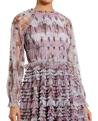 Mac Duggal Women's Ruffle Long Sleeve Floral Mini Dress