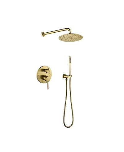 Rainsken Wall Mounted Shower Faucet Set for Bathroom with High Pressure 10" Stainless Steel Rain Shower head Handheld Shower Set, Brushed Gold