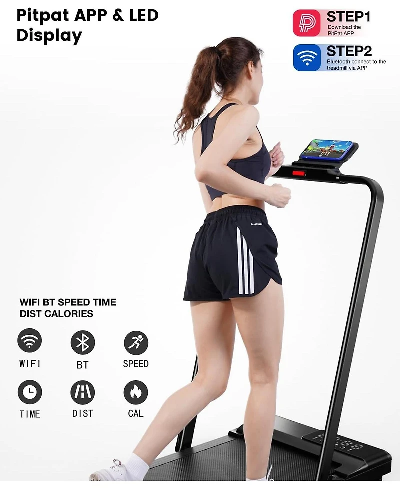 DeerRun 3-in-1 Walking Pad Treadmill 300lb capacity, 3.0HP quiet motor. Foldable for home/office use with remote & App control