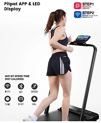DeerRun 3-in-1 Walking Pad Treadmill 300lb capacity, 3.0HP quiet motor. Foldable for home/office use with remote & App control