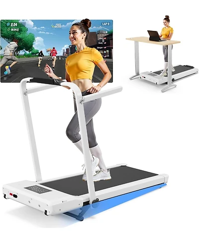 DeerRun 3-in-1 treadmill w/ handlebar. 300LB cap, 3.0HP motor, Led display, remote & App control. Foldable for small home/office spaces