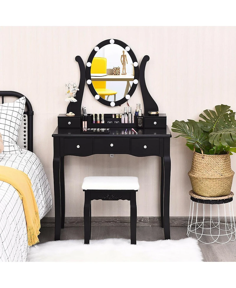 Volenca 10 Dimmable Lights Vanity Table Set with Lighted Mirror and Cushioned Stool