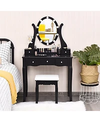 Volenca 10 Dimmable Lights Vanity Table Set with Lighted Mirror and Cushioned Stool