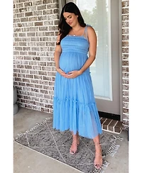 Pinkblush Maternity Light Blue Smocked Mesh Midi Dress