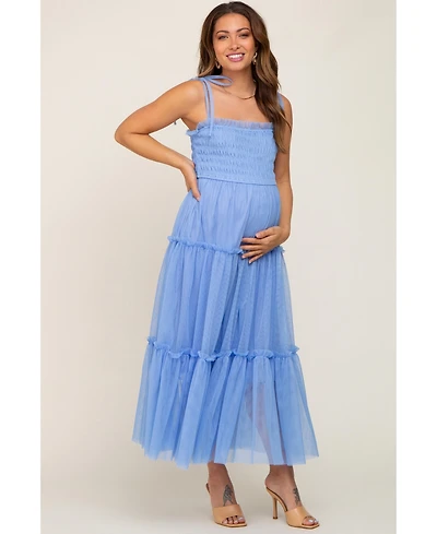 Pinkblush Maternity Light Blue Smocked Mesh Midi Dress