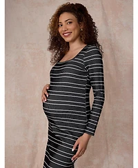 Motherhood Maternity Square Neck Rib Knit Long Sleeve Bodycon Maxi Dress