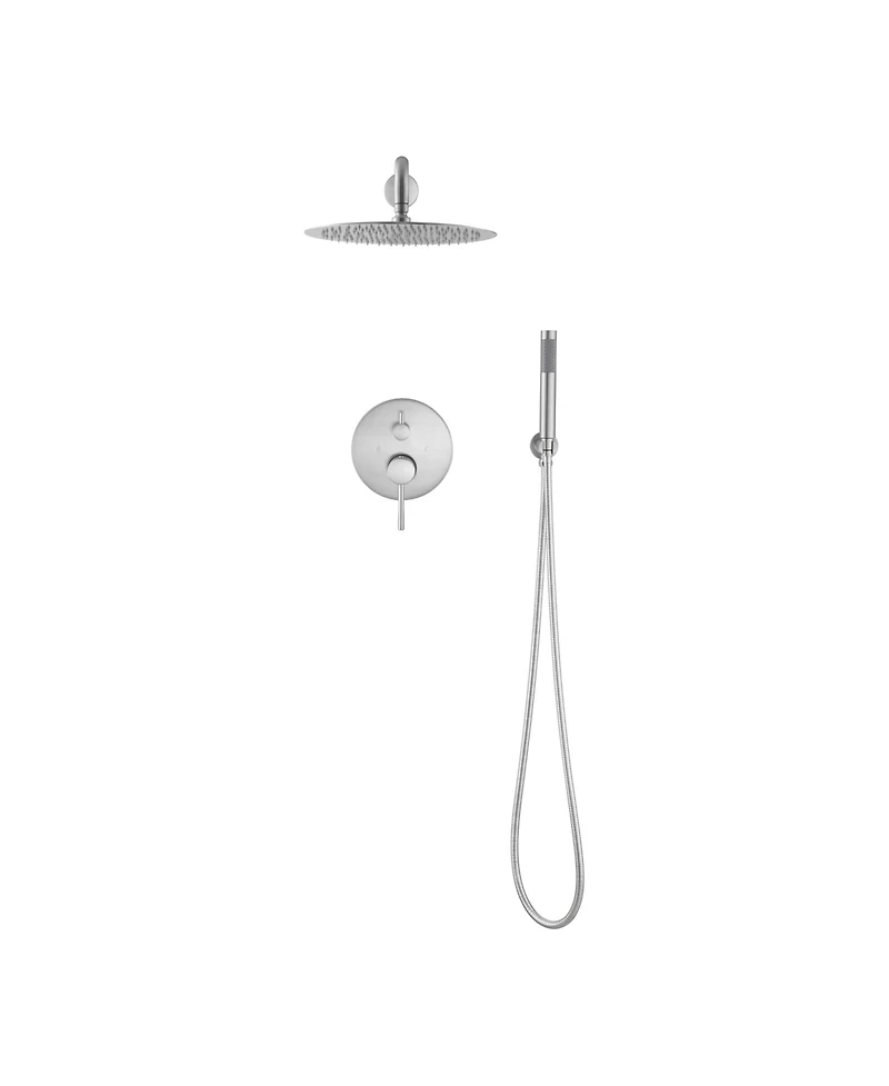 Rainsken Wall Mounted Shower Faucet Set for Bathroom with High Pressure 10" Stainless Steel Rain Shower head Handheld Shower Set, Brushed Nickel