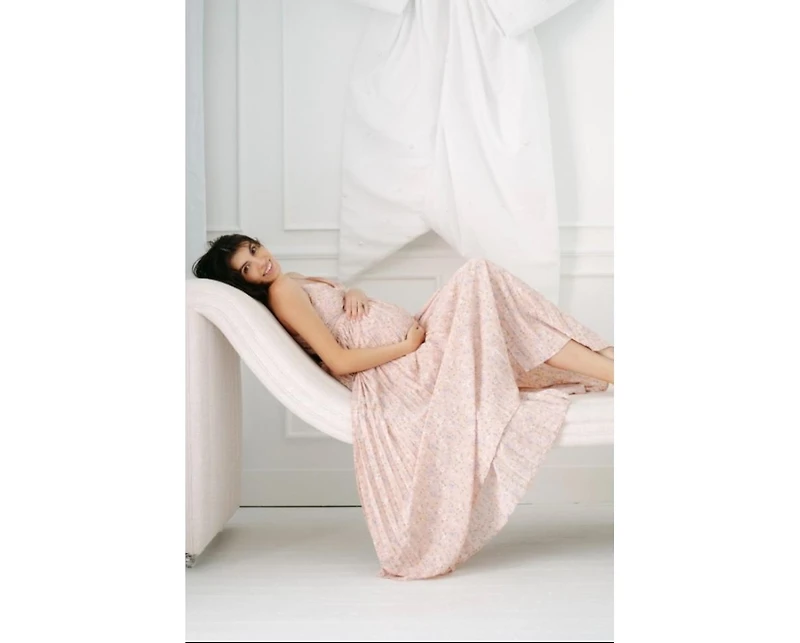 Pinkblush Maternity Light Pink Floral Pleated Back Cutout Maxi Dress