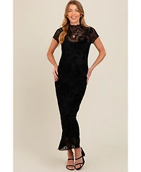Pinkblush Black Floral Mesh Overlay Fitted Maternity Maxi Dress