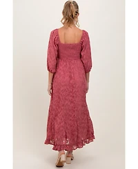 Pinkblush Maternity Mauve Textured Overlay Smocked Ruffled Hem Maxi Dress