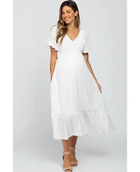 Pinkblush Maternity Ivory Smocked V-Neck Midi Dress