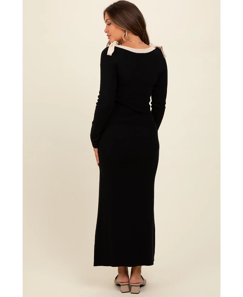 Pinkblush Maternity Black Shoulder Bow Detail Maxi Sweater Dress