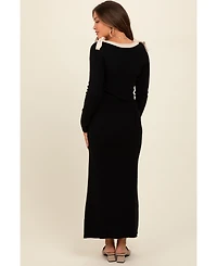 Pinkblush Maternity Black Shoulder Bow Detail Maxi Sweater Dress