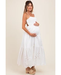 Pinkblush Maternity White Smocked Open Back Lace Hem Maxi Dress