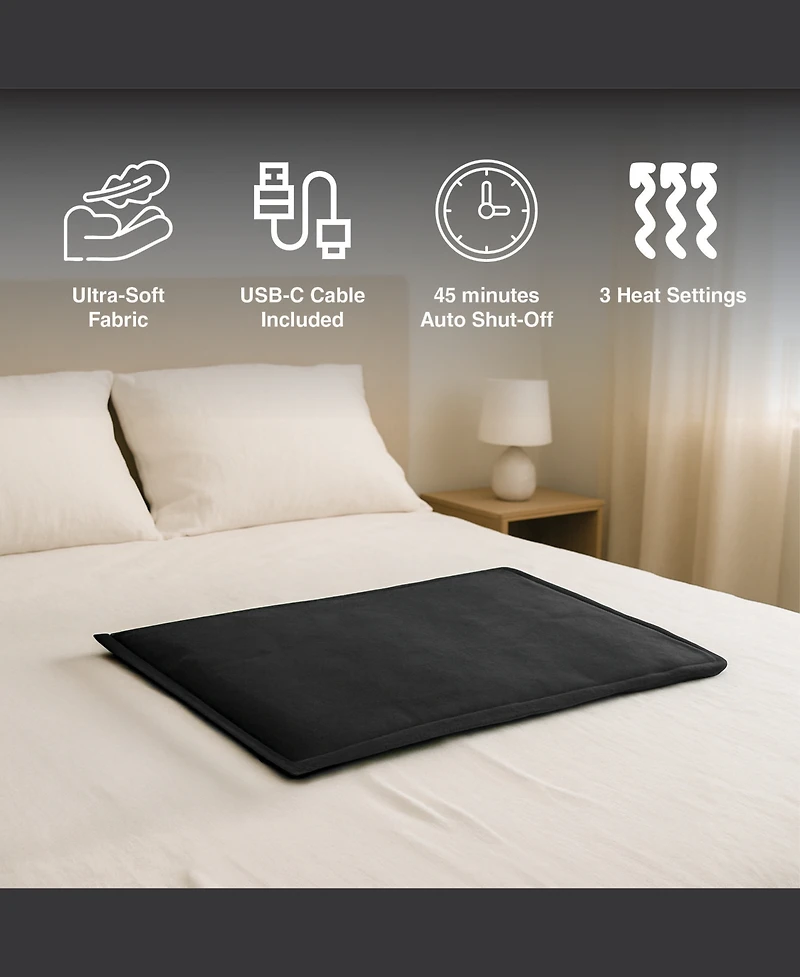 Pursonic Large Electric Heating Pad with Usb-c – 12"x24", Ultra Soft Fabric, 3 Heat Settings, Auto Shut-Off