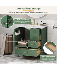 Lovmor 30inch Green Bathroom Vanity with Sink Combination Set Bathroom Storage Cabinet and Removable Tray Solid Wood Frame