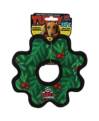 Tuffy Holiday Jr Gear Ring Wreath, Durable Plush Squeaky Dog Toy