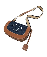 True Religion Studded Logo Denim Flap Bag