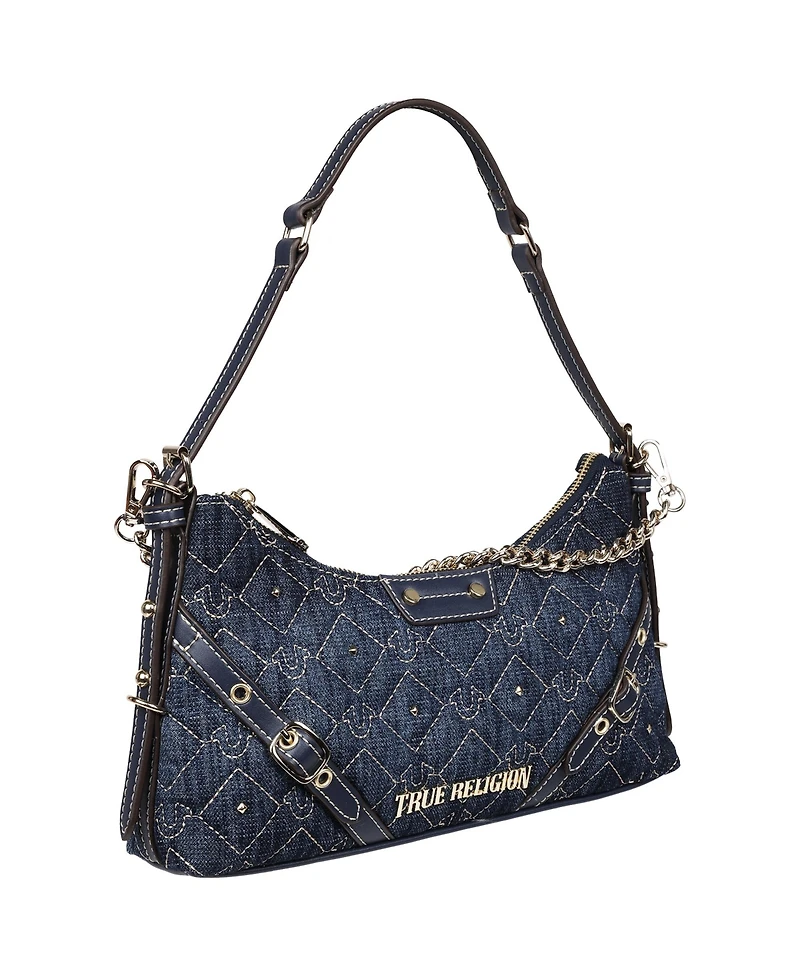 True Religion Studded Denim Chain Shoulder Bag